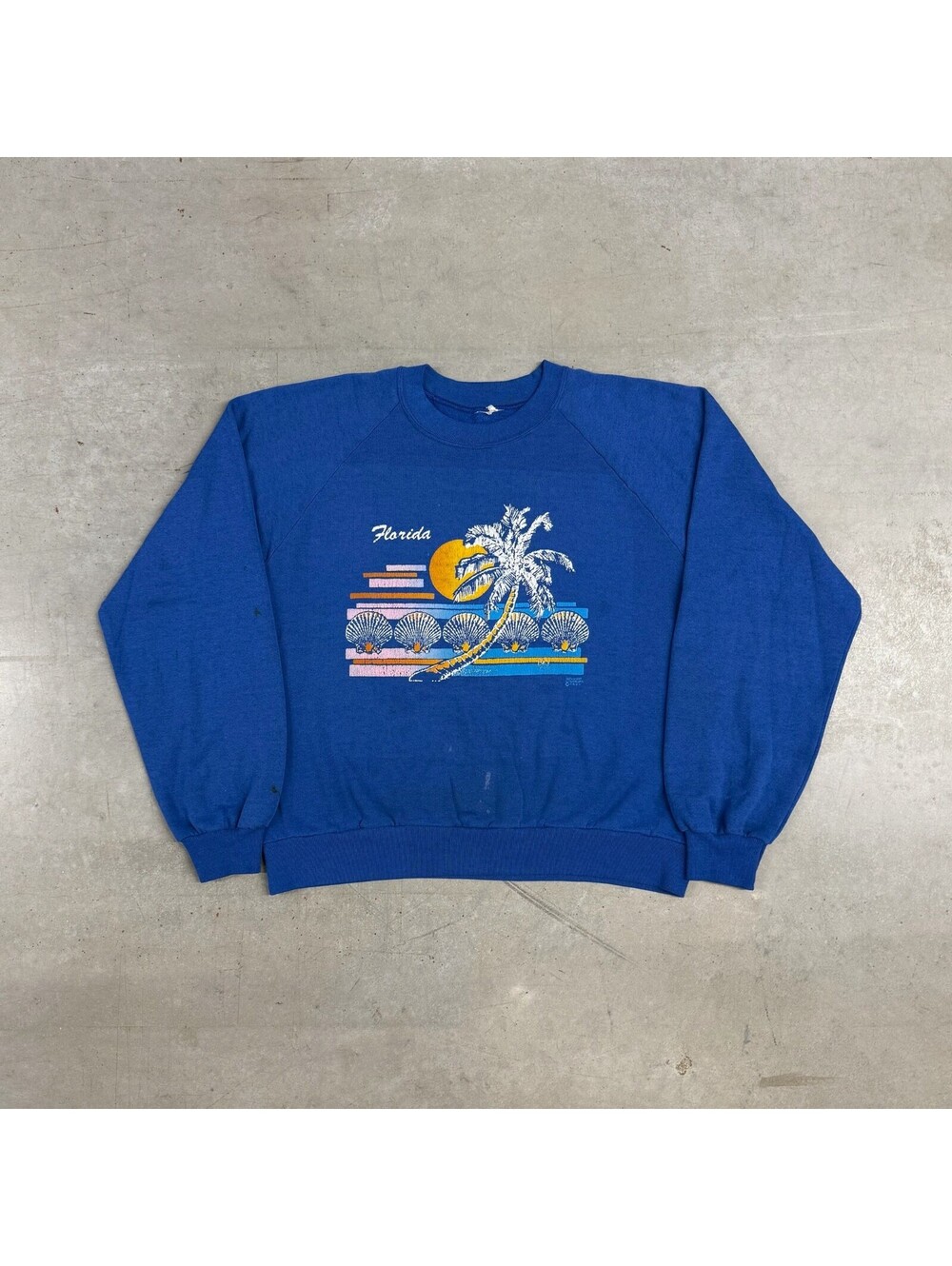 Vintage 80s Florida Sunset Beach Graphic Flawed Sweatshirt Extra Small Blue